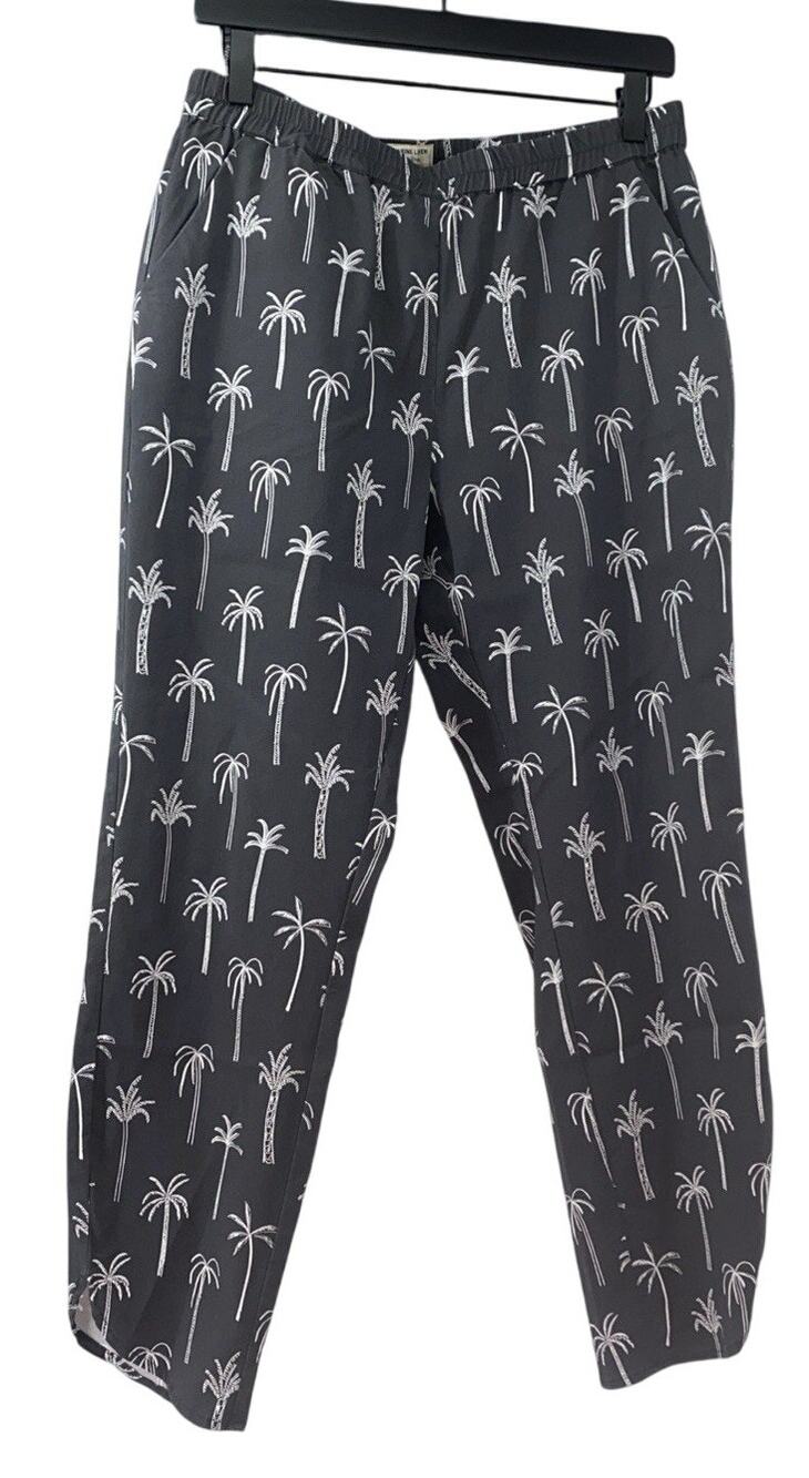 Marine Layer Allison Pants Women's Medium Gray Palm Trees Dolphin Hem Tencel